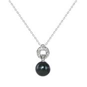 COLLIER OR GRIS 750/00 2.20g MERS DU SUD TAHITI 9/9,5MM RONDE NOIRE 12 DIAMANT 0.16CT