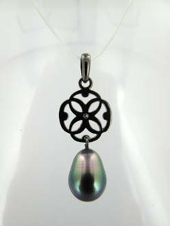 COLLIER ARGENT 925/00 3.00g MERS DU SUD TAHITI 9/10MM POIRE TOPAZE BLANC