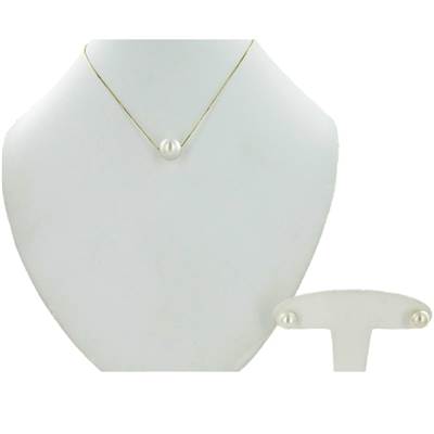 PARURE BO+COLLIER OR JAUNE 375/00 PERLE DE CULTURE EAU DOUCE CHINE