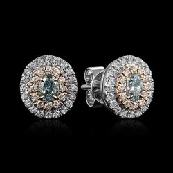 BO OR GRIS / OR ROSE 750/00 3.56g 2 DIAMANTS BLEUS OVALES 0.29CT 56 DIAMANTS RONDS 0.35CT