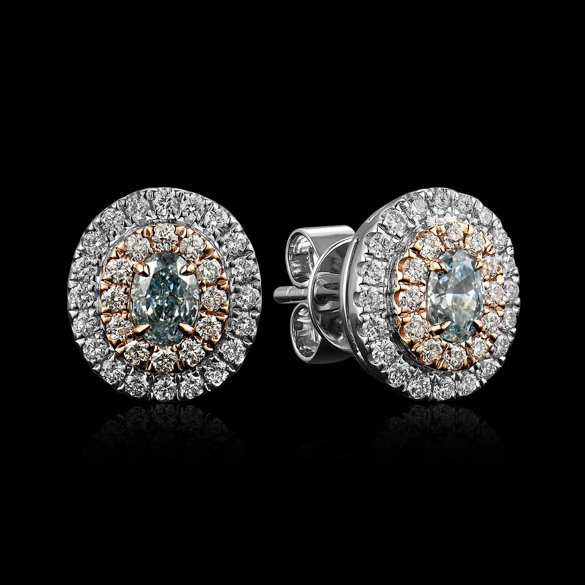 BO OR GRIS / OR ROSE 750/00 3.56g 2 DIAMANTS BLEUS OVALES 0.29CT 56 DIAMANTS RONDS 0.35CT