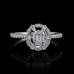 BAGUE OR GRIS 750/00 2.38g 6 DIAMANTS TRAPEZE 0.12CT 3 DIAMANTS BAGUETTES 0.08CT 26 DIAMANTS RONDS 0.18CT