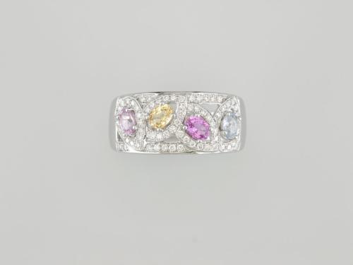 BAGUE OR GRIS 750/00 5.51g 4 SAPHIR 0.90 71 DIAMANT 0.34 T54