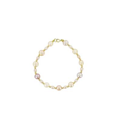 BRACELET OR JAUNE 750/00 0.45g EAU DOUCE CHINE 7/7,5MM BOUTON MULTICOLORE