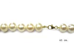 COLLIER OR JAUNE 375/00 0.24g EAU DOUCE CHINE 8/8,5MM BAROQUE BLANCHE