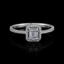 BAGUE OR GRIS 750/00 2.02g 6 DIAMANTS BAGUETTES 0.12CT 52 DIAMANTS RONDS 0.14CT