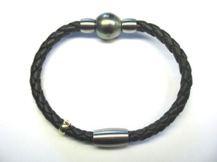 BRACELET OR JAUNE 750/00 0.31g MERS DU SUD TAHITI 12/13MM CERCLEE NOIRE