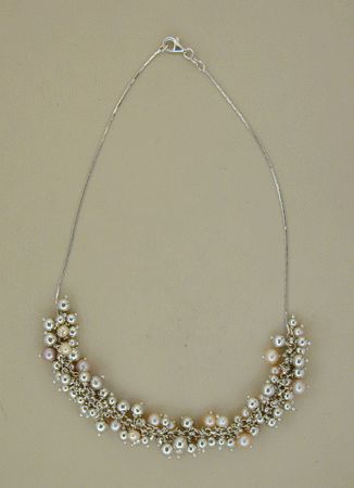 COLLIER ARGENT 925/00 33.50g EAU DOUCE CHINE 4/6,5MM BAROQUE MULTICOLORE