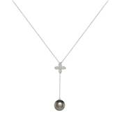 COLLIER OR GRIS 750/00 2.30g MERS DU SUD TAHITI 11/12MM SEMI-RONDE NOIRE 21 DIAMANT BLANC 0.15CT