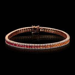BRACELET OR ROSE 750/00 13.41g 76 SAPHIRS MULTICOLORES PRINCESSES 4.94CT 5 RUBIS PRINCESSES 0.33CT 324 DIAMANTS RONDS 0.91CT