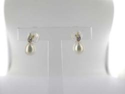 BO OR JAUNE 375/00 EAU DOUCE CHINE 6/6,5MM POIRE BLANCHE ZIRCONS BLANC