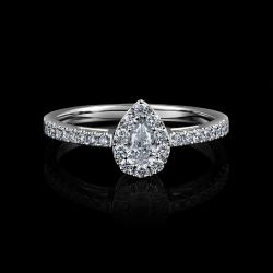 BAGUE OR GRIS 750/00 3.05g 1 DIAMANT POIRE 0.20CT 26 DIAMANTS RONDS 0.30CT