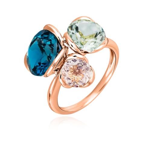 BAGUE OR ROSE 750/00 5.03g 1 TOPAZE BLUE LONDON 4.05 1 QUARTZ 1.71 VERT 1 MORGANITE  0.77 T54