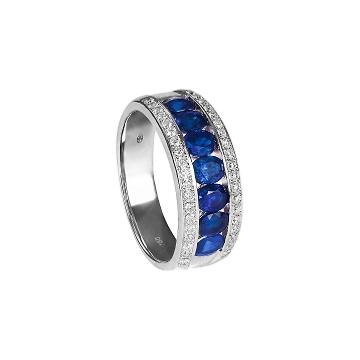 BAGUE OR GRIS 750/00 4.65g 7 SAPHIR 1.39 BLEU 38 DIAMANT 0.25 BLANC T54