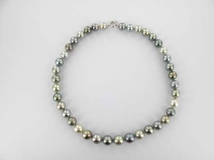 COLLIER OR GRIS 750/00 1.40g MERS DU SUD TAHITI 9/12MM RONDE MULTICOLORE