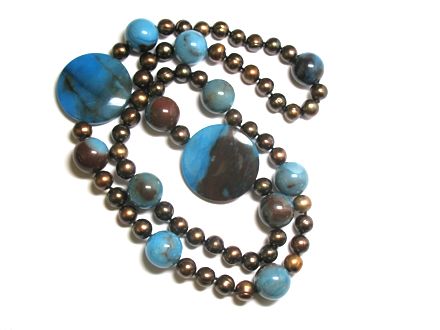 SAUTOIR EAU DOUCE CHINE 9/10MM CERCLEE CHOCOLAT 13 AGATE BLEU