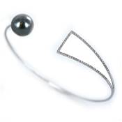 BRACELET OR GRIS 750/00 2.41g MERS DU SUD TAHITI 10/11MM SEMI-RONDE NOIRE 65 DIAMANT 0.21CT