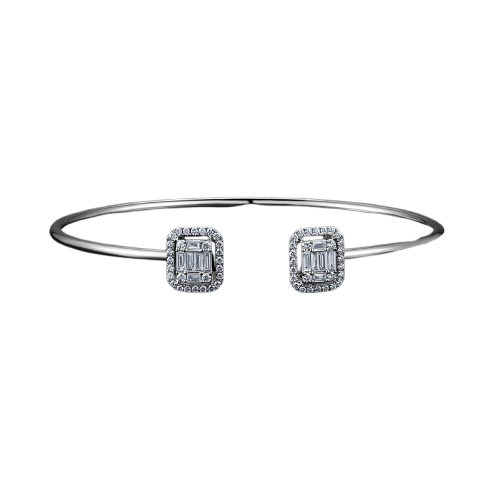 BRACELET JONC OR GRIS 750/00 4.95g 12 DIAMANTS BAGUETTES 0.36CT 56 DIAMANTS RONDS 0.28CT