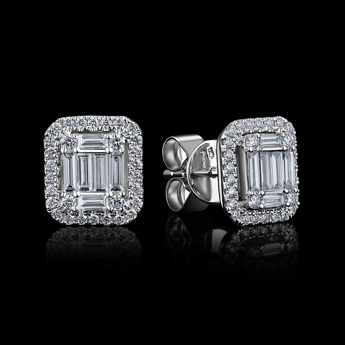 BO OR GRIS 750/00 2.32g 12 DIAMANTS BAGUETTES 0.23CT 56 DIAMANTS RONDS 0.16CT