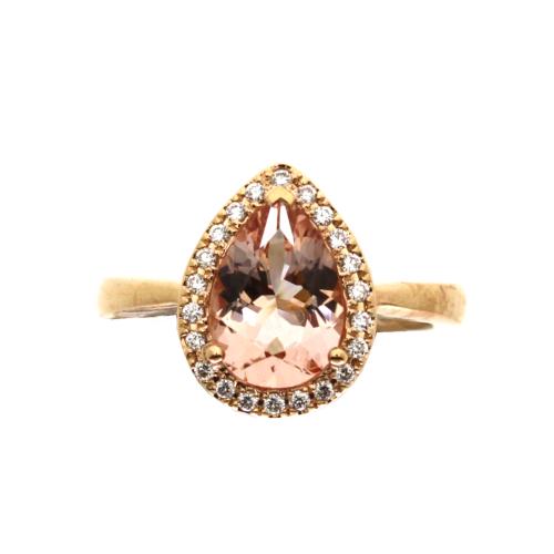 BAGUE OR ROSE 750/00 5.89g 1 MORGANITE 1.71 22 DIAMANTS 0.13CT T54