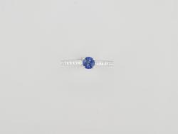 BAGUE OR GRIS 750/00 2.13g SAPHIR 0.41 20 DIAMANTS 0.15CT T54