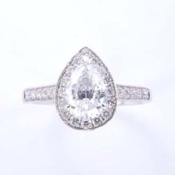 BAGUE OR GRIS 750/00 2.97g ZIRCONIUM 0.50CT 28 DIAMANTS 0.26T 54