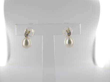BO OR JAUNE 375/00 EAU DOUCE CHINE 6/6,5MM POIRE BLANCHE ZIRCONS BLANC