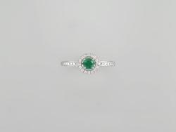 BAGUE OR GRIS 750/00 2.75g 1 EMERAUDE 0.25CT 28 DIAMANT 0.20CT T54