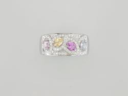 BAGUE OR GRIS 750/00 5.51g 4 SAPHIR 0.90 71 DIAMANT 0.34 T54