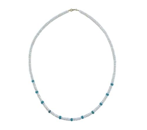 COLLIER OR JAUNE 750/00 0.17g EAU DOUCE CHINE 4/4,5MM BOUTON BLANCHE 11 TURQUOISE