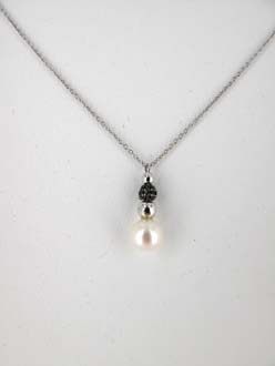 COLLIER ARGENT 925/00 1.80g EAU DOUCE CHINE 6/6,5MM SEMI-RONDE BLANCHE OXYDE NOIR