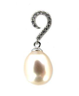 PENDENTIF OR GRIS 375/00 EAU DOUCE CHINE 7,5/8MM POIRE BLANCHE 14 OXYDE BLANC