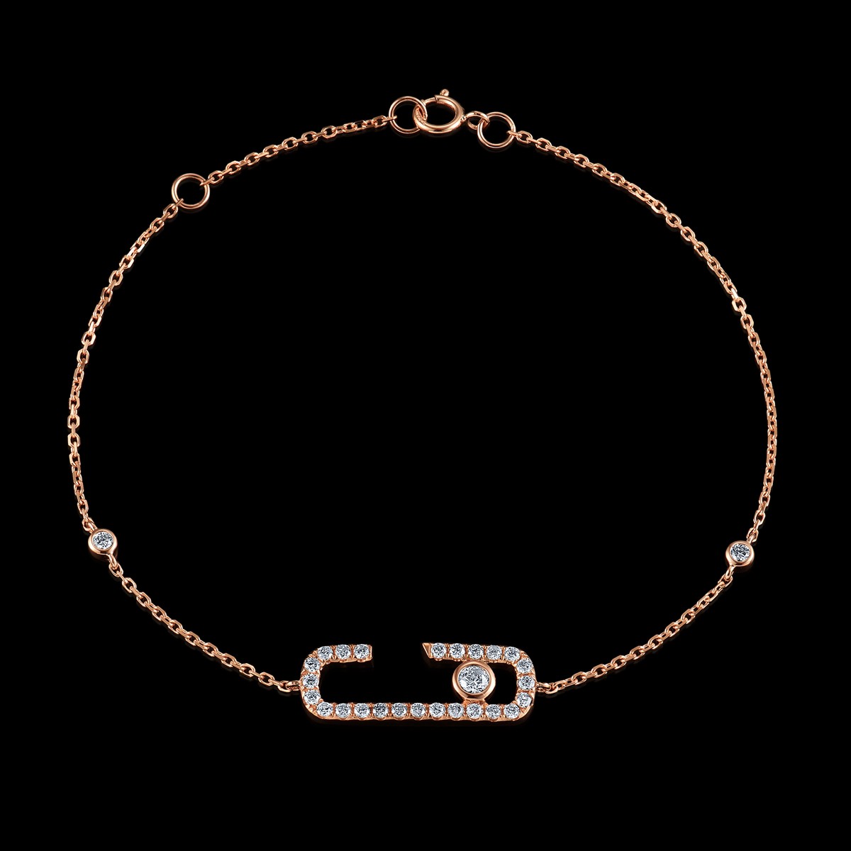 BRACELET OR ROSE 750/00 1.69g 28 DIAMANTS RONDS 0.34CT