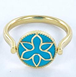BAGUE OR JAUNE 750/00 3.15g 1 TURQUOISE 1.21CT T54