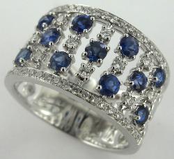 BAGUE OR GRIS 750/00 6.41g 11 SAPHIRS 0.93CT 52 DIAMANTS 0.33CT T54