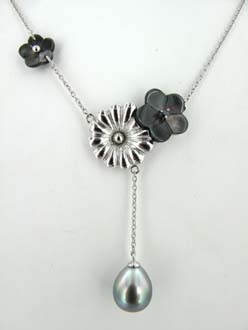 COLLIER ARGENT 925/00 5.58g MERS DU SUD TAHITI 9/10MM POIRE NACRE