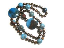 SAUTOIR EAU DOUCE CHINE 9/10MM CERCLEE CHOCOLAT 13 AGATE BLEU