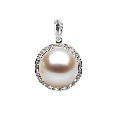 PENDENTIF OR GRIS 750/00 1.00g AKOYA JAPON 8,5/9MM RONDE BLANCHE 20 DIAMANT BLANC 0.05CT