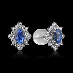 BO OR GRIS 750/00 1.63g 2 SAPHIRS OVALES 0.63CT 16 DIAMANTS RONDS 0.12CT