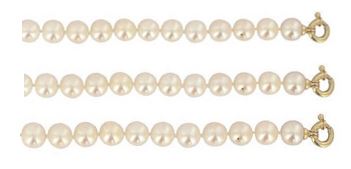 LOT DE 3 COLLIERS 42 CM OR JAUNE 750/00 EAU DOUCE CHINE 5MM / 6MM / 7MM BAROQUE FERMOIRS 1.32 GR