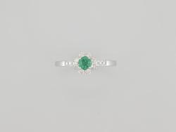 BAGUE OR GRIS 750/00 2.32g 1 EMERAUDE 0.25CT 16 DIAMANTS 0.21CT T54 