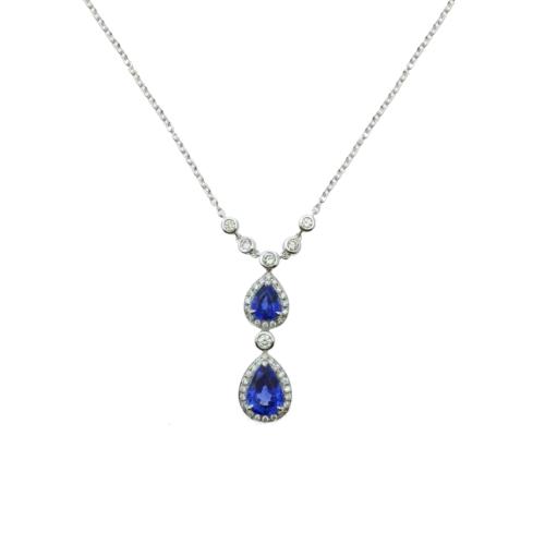 COLLIER OR GRIS 750/00 2.85g 2 SAPHIRS 1.22CT BLEUS 42 DIAMANTS 0.22CT BLANC