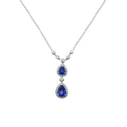 COLLIER OR GRIS 750/00 2.85g 2 SAPHIRS 1.22CT BLEUS 42 DIAMANTS 0.22CT BLANC