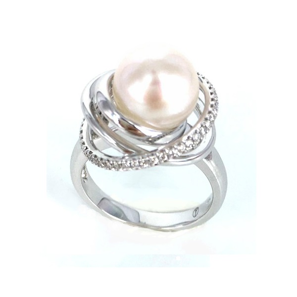 BAGUE OR GRIS 750/00 T52 6.79g AKOYA JAPON 9/9,5MM RONDE BLANCHE 43 DIAMANT 0.14CT