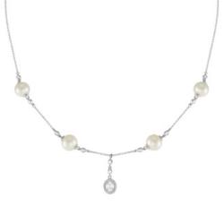 COLLIER ARGENT 925/00 2.50g EAU DOUCE CHINE 7,5/8MM SEMI-RONDE BLANCHE 27 OXYDE BLANC