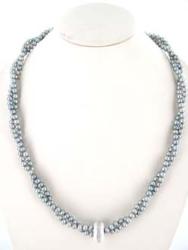 COLLIER 2 RGS ARGENT 925/00 0.90g EAU DOUCE CHINE 3,5/4MM BAROQUE GRISE OXYDE BLANC