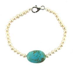 BRACELET ARGENT 925/00 0.50g EAU DOUCE CHINE 3,5/4MM BAROQUE BLANCHE 1 TURQUOISE