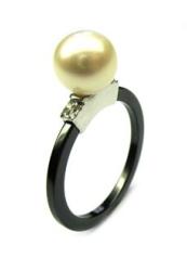 BAGUE OR GRIS 375/00 EAU DOUCE CHINE CERAMIQUE