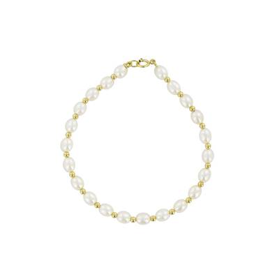 BRACELET OR JAUNE 375/00 PERLE DE CULTURE EAU DOUCE CHINE 4,5/5MM