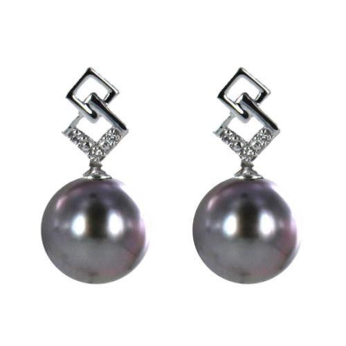 BO OR GRIS 750/00 1.10g MERS DU SUD TAHITI 8/9MM SEMI-RONDE NOIRE 6 DIAMANT 0.04CT